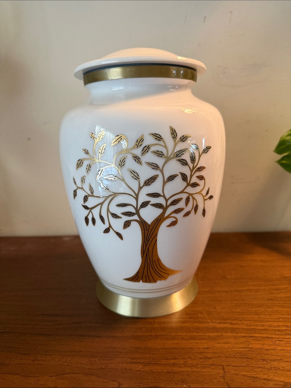 White and Gold Tree Motif Decorative Urn - Home Accents